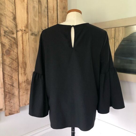 Who What‎ Wear Womens Top Black 3/4 Bell Sleeve Blouse Size Large - Picture 1 of 11